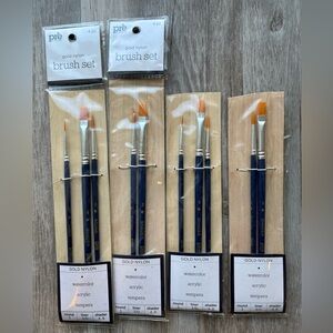 10 Gold Nylon Brush Set Pre By Nicole - Shader Liner Round Brush Size: 3, 8 3/0